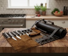 Leather Chef Knife Roll Portable 16-Knife Storage, Kitchen Tool Organizer gifts