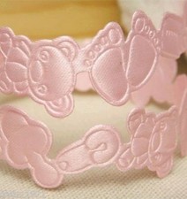 Baby Girl Pink Theme Embossed Satin 19mm Ribbon - Baby Feet,Bear,Dummy,Clip