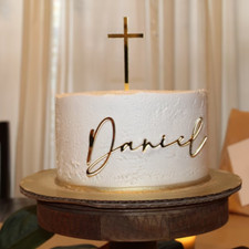 Christening/Baptism Cake Topper Personalised Name and Cross Acrylic Charm