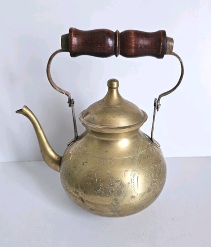 Vintage kettle teapot brass - vintage,