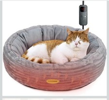 Heated Cat Bed, 50.8cm Cat Beds for Indoor Cats, Washable Round Donut Heated Dog