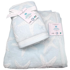 4pc Caro Home Light Blue Starfish 2 Bath 2 Hand Towel Set Ocean Coastal Beach
