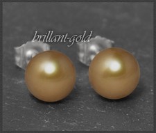 Pearl Stud Earrings 585 Gold, Genuine Bronze Freshwater Pearl 8mm