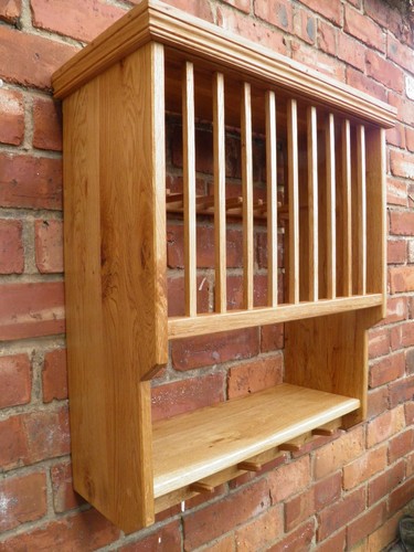 Solid oak plate rack with - oak,
