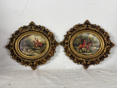 Pair vintage oleograph - pair,
