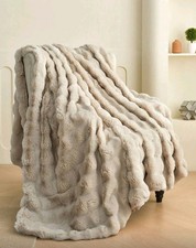 Beige Faux Fur Throw Blanket