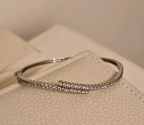 Silver cubic zirconia bangle - silver,
