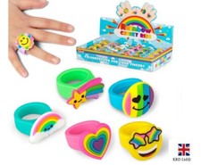 Rainbow Chunky Kids Rubber Rings PVC Jewellery Ring Birthday Party Gift T38205UK