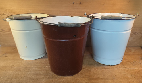Enamel bucket planter pot - enamel,