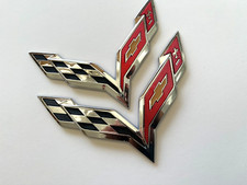 Corvette C7 Front Rear Emblem Badge 2014-19 Cross Flag logo Glossy Chrome Colors