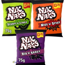 Nik Naks Scampi 'N' Lemon Crisps,Nice 'N' Spicy Crisps,Rib 'N' Saucy Crisps 75g
