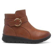 Softlites Womens Boots Brown Adults Ladies Ankle Zip Buckle Wedge Gripped SIZE