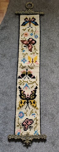 Vtg needlepoint bell pull - bell,