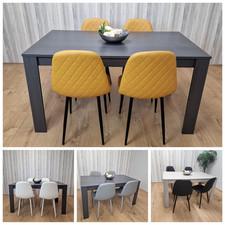 Grey Wood Dining Table Set with 4 Leather Chairs Dining Room Furniture Set