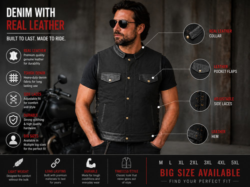 Mens real leather denim - mens, &
