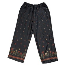 Coldwater Creek PXL Wild Bloom Palazzo Pants Black Crinkled Rayon Floral Print