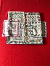 Vintage Ladies Handkerchiefs, Floral Prints, Cotton, Set of 6 -New FREE DELIVERY