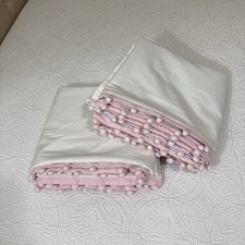 Pottery Barn Kids Set/2 Cotton Pom Blackout Curtains Drapes 44"x96" White Pink