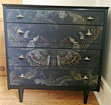 Decoupage Butterfly Chest Of Drawers Vintage Harris Lebus Black