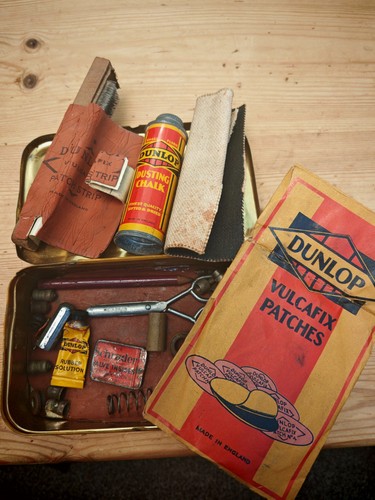 Vintage dunlop car tyre - car, repair