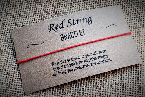 Red string wish bracelet - red,