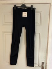New QED London Lagenlook Black Silver Striped Stretch Leggings - Size L BNWT