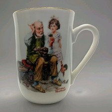 1982 Norman Rockwell museum set of 4 cups 24 ct gold trim (B3)