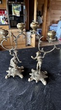 2 Brass Boy Girl Candlesticks
