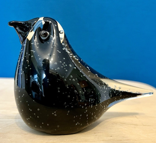 Black bubble art glass - black, bird