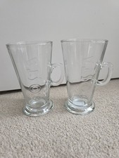 2 X Costa Coffee Tall Glasses Latte Embossed Logo Hot Chocolate Mugs