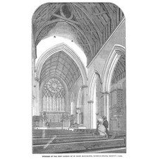LONDON Interior of St Mary Magdalene Church Regents Park - Antique Print 1852