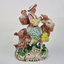 Antique 19thC Staffordshire Figure The Welsh Tailor's Wife On Goat 13cm High