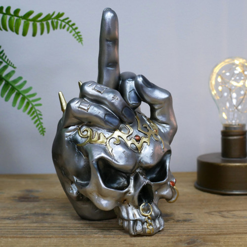 Middle finger silver skull - middle,