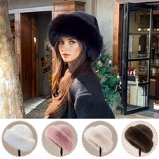 Women Furry Hat Faux Fur Russian Cossack Hat Fluffy Warm Winter Outdoor Ski Cap