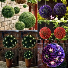 28cm Solar Powered Topiary Ball 20 LED Flower Lights Garden Sphere Dual Function