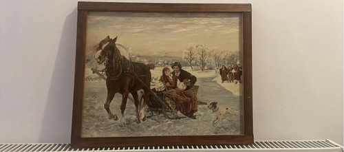 Winter horse sleigh - winter, oil