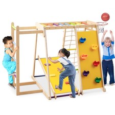 COSTWAY Kids Indoor Playground 6-in-1 Jungle Gym with Slide-Rainbow