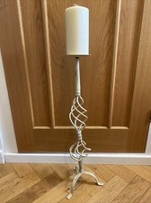 LARGE CREAM GOLD METAL CANDLE HOLDER FLOOR STANDING TWIST CURL DESIGN 71.5 CMS