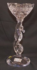 Waterford Crystal Seahorse Pillar Candlestick Signed By Artist