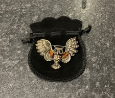 Vintage Style Gold Tone Orange Rhinestone Textured Flying Owl Brooch Gift 5cm