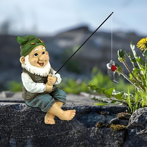 New garden gnome fishing rod - new,