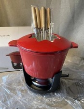 Retro Procook  Le Creuset type Cast Iron  Fondue 6 Set Cherry Red Enamel new*