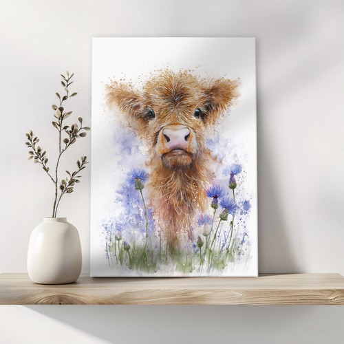 Highland cow calf - cow, canvas