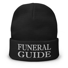 Funeral Guide Embroidered Cuff Beanie Death Cosplay Mortician Hearse Driver