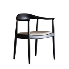 Wooden Dining Chair, PU Leather Grey Seat, with Arms, Black Ash Frame