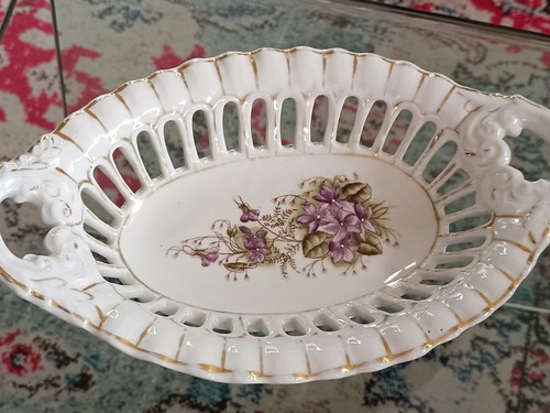 Vtg porcelain pierced fruit - pierced,