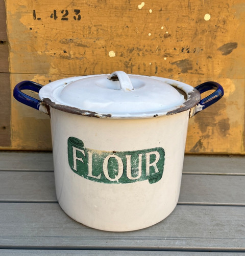 Vintage white blue - blue, enamel