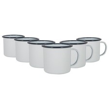 6x White Enamel Mugs Metal