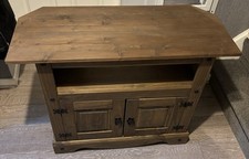 Corona Solid Wood TV Stand with Waxed Pine 2-Door Cabinet Corner Unit