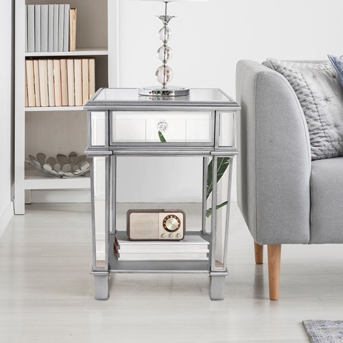 Silver mirrored end table with - mirrored,